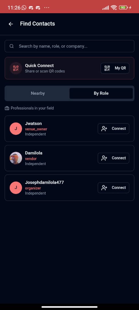 Chyme Find Contacts Screen